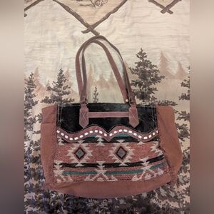 Myra Western Boho Bag Leather Cowhide Saddle Blanket Tapestry Side Pocket